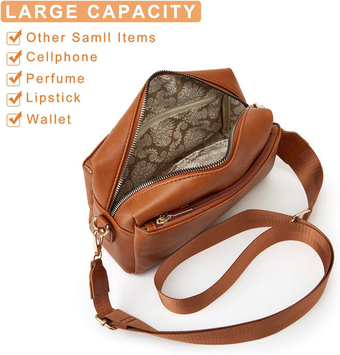 HUA ANGEL Small Crossbody Bags for Women Leather Cellphone Shoulder Handbags Triple Zip Satchel Purse with Adjustable Strap...