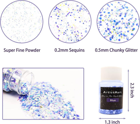 Glow in The Dark Glitter, 12 Colors Chunky Glitter for Tumblers, High Luminous Holographic Glitter for Resin Crafts Epoxy Slime, Cosmetic Grade Na...