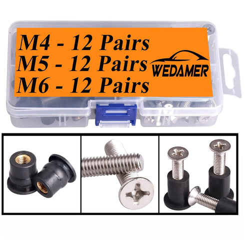 36 Pairs M4 M5 M6 Neoprene Well Nuts with Stainless Steel Screw M5 Rubber Well Nuts Kayak Brass Copper Bolts Well Nut Kit for Kayak Motorcycle Boa...