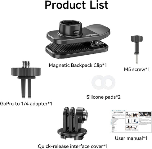 Backpack Mount Clip - for DJI OSMO Pocket 3 Magnetic Mounts 360° Rotation Action 4 Backpacks Shoulder Strap Clips Most Cameras GoPro Insta360 OSMO...