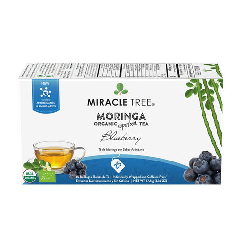 Miracle Tree - Organic Moringa Superfood Tea, 25 Individually Sealed Tea Bags, Blueberry (Keto, Detox, Energy & Immunity Booster, Vegan, Gluten-Fr...