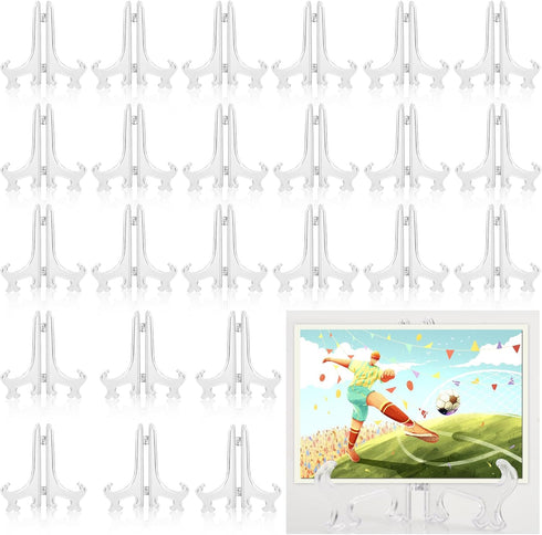 25 Pack Acrylic Easel Stand 3 Inch Clear Plastic Easels Plate Holders Mini Easels Display Stand for Photos, Sports Cards, Baseball Card, Coins, Sm...