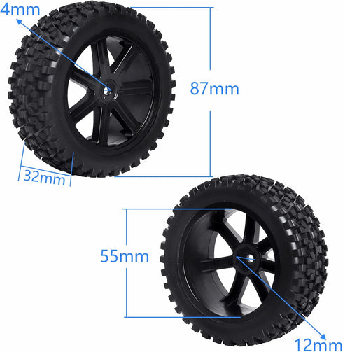 1/10th Scale Off-Road RC Tires&12mm Hex Wheel Rims, Pre-glued with Sponge Inserts Compatible with Traxxas Redcat Exceed RC 1:10 Buggy...