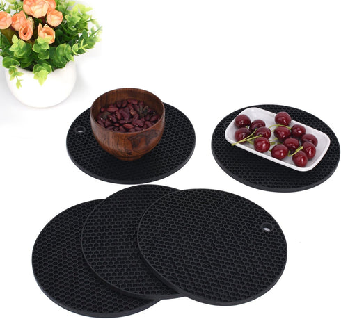 Silicone Trivet Mats Round Pot Holder 5Pcs Multi-Purpose Hot Pot Mats Hot Pad Jar Opener Spoon Rest Heat Resistant Non-Slip Durable Flexible Dishw...