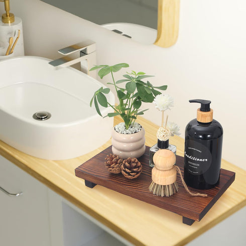 Wooden Bathroom Counter Tray Organizer Kitchen Soap Sink Tray Decor Farmhouse Wood Risers Modern Dish Soap Dispenser Holder Pedestal Stand Bathroo...