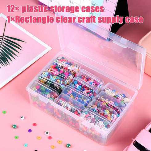 2 Pack Bead Organizers Box Clear Mini Plastic Bead Storage Containers Transparent 13 Pieces Storage Box with Lid...
