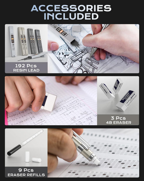Nicpro 4 Pack 0.5mm Mechanical Pencil Set with Case, Metal Mechanical Pencil Drafting Pencil Lead 0.5mm for Artist Writing, Sketching, Drawing, 8 ...