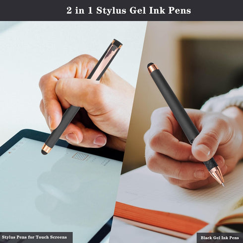 Linbsunne Black Gel Pens 0.7mm Medium Point Pen Office Pens 2-in-1 Stylus Pens for Touch Screens Gel Ink Rollerball Pens for Writing (18 Pack-grey...