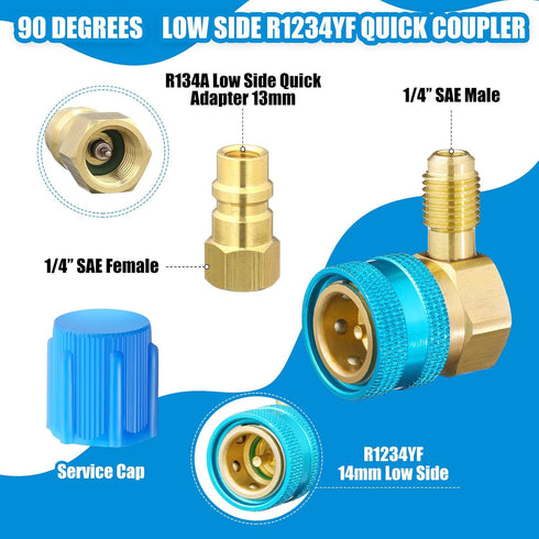 R1234yf Adapter R1234yf to R134a Quick Coupler High Low Side Ac Fitting Adapter with Valve Core Hose Seal Thimble Valve Core Remover for Car AC Ai...