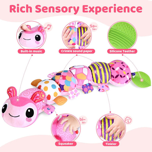 Baby Toys for 0-3-6-9-12 Months, Infant Stuffed Animal, Multi-Sensory Plush Toys, Tummy Time Musical Caterpillar Toy for Newborn, Soft Toys with C...