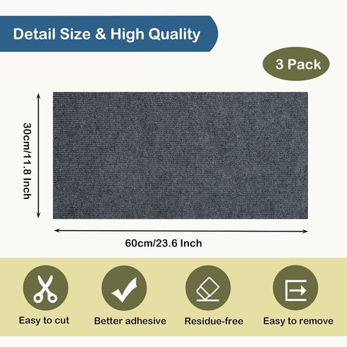 3Pack Cat Scratching Mat, 23.6 x 11.8 in Trimmable Self-Adhesive Cat Scratch Carpet DIY Climbing Cat Scratcher Cat Tree Shelves Couch Furniture Pr...