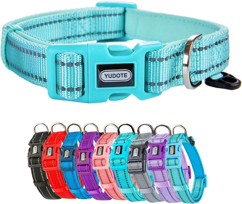 Reflective Nylon Dog Collar with Breathable Neoprene Padding,Adjustable for Small Dogs.(9.8"-15",Teal)...