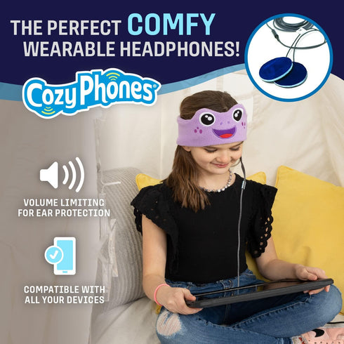 CozyPhones Kids Headphones, Headband Earphones for Children Baby & Toddlers 1-3, Stretchy & Comfy Travel Accessories - Purple Frog...