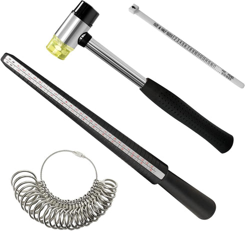 Ring Sizer Measuring Tools Plastic Ring Mandrel Ring Sizer Belt Metal Ring Gauge with Rubber Hammer for Measure Finger Rings Size Tools...