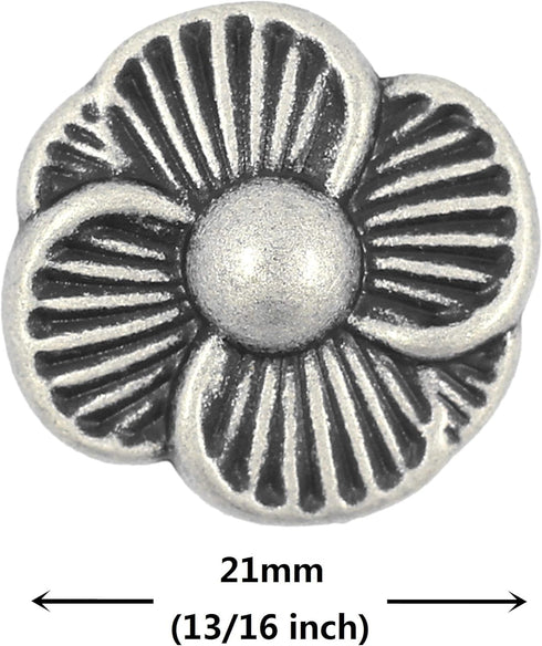 Bezelry 12 Pieces Blooming Flower Metal Shank Buttons. 21mm (13/16 inch) (Antique Silver)...
