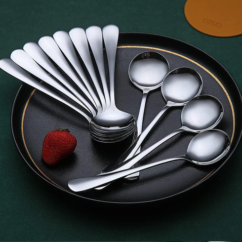 Soup Spoon of 12, Berglander 7.5" Stainless Steel Round Spoons Silverware, Table Spoon Set Sturdy Easy To Clean, Dishwasher Safe...