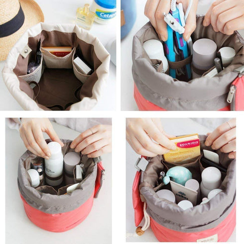 INVODA 4PCS Cosmetic Bag 4 Pieces Barrel Shaped Travel Makeup Bags Large Capacity Soft Waterproof Portable Drawstring Cosmetic Bag Multifunctional...