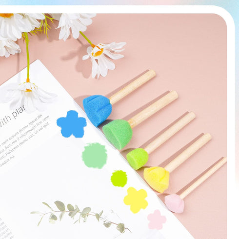 NUOMI 15 Pieces Sponge Stamps Kids Painting Brush with Wooden Handle Mini Cute Round and Flower Shapes for Painting, DIY, Craft, Scrapbooking, Dra...