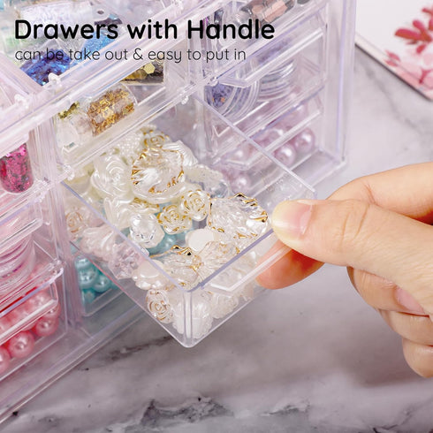 Segbeauty 3 Tiers Acrylic Jewelry Organizer, 9 Grid Clear Desk Organizer with Drawers, Clear Stackable Storage Drawers, Small Storage Drawers for ...