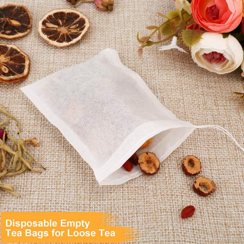 100PCS Tea Filter Bags, Disposable Tea Bags for Loose Leaf Tea, Drawstring Empty Tea Infuser, BetyBedy Tea Steeper, Natural Wood Pulp Paper Materi...