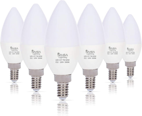 Simba Lighting LED Candelabra Light Bulbs B11 (C37) Candle Shape E12 Base (6 Pack) | Decorative 7W 60W Replacement 110V, 120V for Chandelier, Ceil...