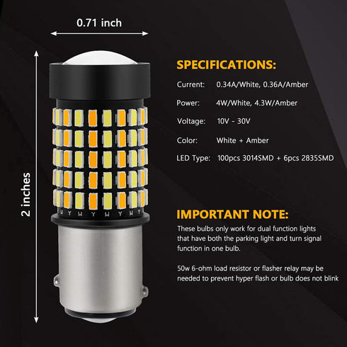 PHINLION Super Bright White Amber Dual Color Switchback 1157 2057 2357 7528 LED Bulbs with Projector for Car Front Turn Signal Parking Lights...