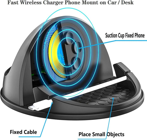 ANNSKIN Wireless Car Charger Mount 15W Fast Charging Phone Holder Silicone Anti-Slip Phone Stand Compatible with Smart Phones iPhone Samsung GPS D...