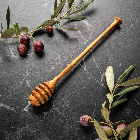 Olive Wood Honey Dipper/Honey Spoon/Honey Server/Honey Stick – 7.1 Inch Handmade Thin Wooden Drizzler...