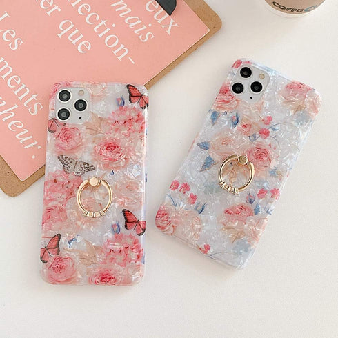 Qokey for iPhone Xs Max Case 6.5 inch,Clear Flower Design Cute Fashion for Women Girls with 360 Degree Rotating Ring Stand Holder Kickstand Soft T...