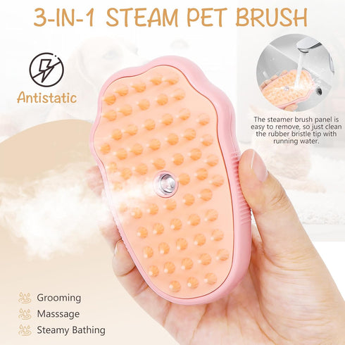 Pet Steam Brush - 3 In 1 Steamy Cat Brush, Rechargeable Steamy Pet Brush Self Cleaning Cat Groom Brush, Silicone Spray Cat Steamer Brush Massage, ...