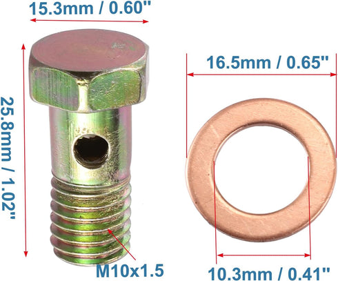 X AUTOHAUX 2 Set Banjo Bolt Brake Fitting Adapter Kit M10x1.5 Brake Line Thread Single Banjo Bolt with 10mm Spacers...