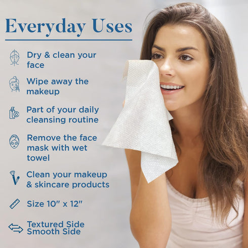 Dan River Disposable Face Towels – Dry Wipes for Skin, Super Soft Lint-Free Facial Tissue, Perfect for Cleansing, Skincare, Makeup Removal, Nursin...