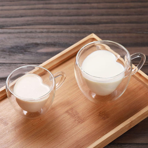 2 Pack/Set Heart Shaped Double Layer Drinking Glass Mug Heat Resistant Milk Lemon Juice Cup Tea Cups Coffee Mugs Gifts 150ML...