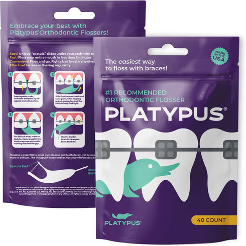 Platypus Orthodontic Flossers for Braces | Ortho Picks for Adults & Kids | Fits Under Arch Wire | Non-Damaging | Encourage Flossing Habits | Floss...