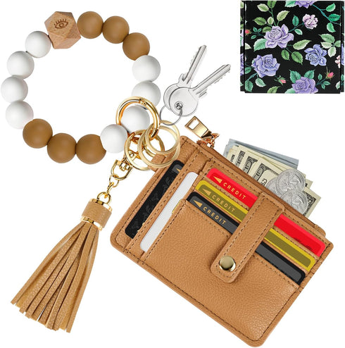 Hicdaw Wristlet Bracelet Keychain Wallet for Women 9 Slots Credit Card Holder Tassel Purse Silicone Key Ring with Gift Box...