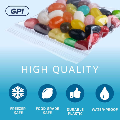CLEAR PLASTIC RECLOSABLE ZIP BAGS - Bulk GPI Pack Of 100 2" x 2" 2 mil Thick Strong Poly Baggies With Resealable Zip Top Lock For Pills, Meds, Jew...