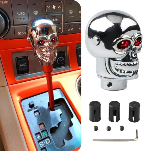 1 PC Car Modified Gear Shift Head, 1.68" x 2.67" Alloy Cool 3D Skull Shape Shift Knob with LED Light, Unique Personalized Accessories, Suitable fo...