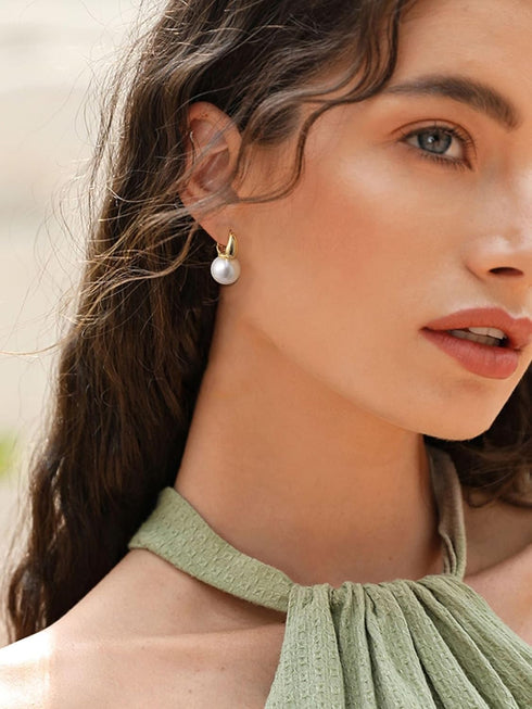 CHESKY Pearl Earrings for Women, Dainty 14K Gold Plated/925 Sterling Silver Drop Quality Handpicked AAA+ Freshwater Cultured Round Pearls Dangle E...