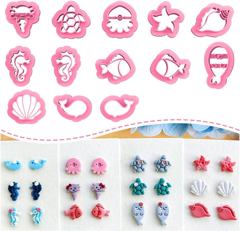 Keoker Ocean Animal Clay Cutters, Sea Animal Clay Cutters for Polymer Clay Jewelry, 12 Shapes Animal faces Clay Earring Cutters, Small Earring Cut...