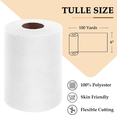 White Tulle Fabric Roll 6 Inch by 100 Yards (300 feet) Sheer Tulle Ribbon for Christmas Gift Wrapping Tutu Skirt Wedding Baby Shower Party Decorat...