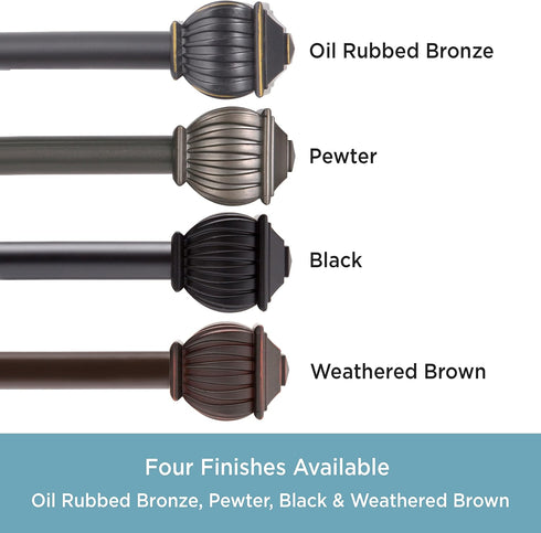 Kenney KN71712 Beckett Soft Square End Standard Decorative Window Curtain Rod, 28-48" Adjustable Length, Weathered Brown Finish, 5/8" Diameter Ste...