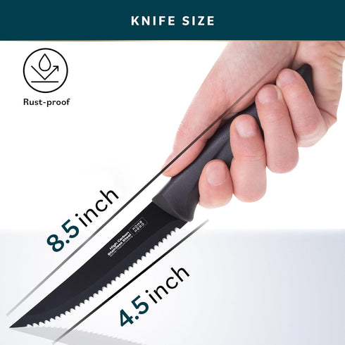Home Hero Steak Knives, High-Carbon Stainless Steel Knife Set, Ergonomic Handles Serrated Steak Knives (8 Pcs - Black)...