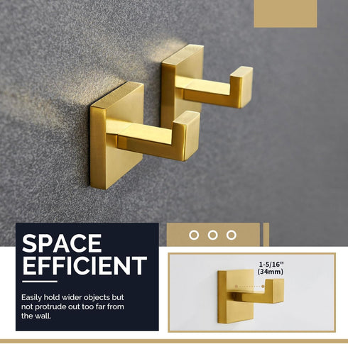 Angle Simple Towel Hook Brushed Gold 2 Pack, 304 Stainless Steel Square Robe Hook for Bathroom...