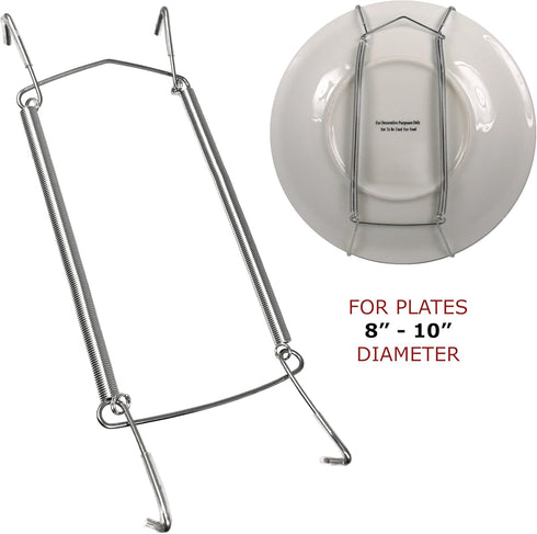BANBERRY DESIGNS Chrome Vinyl Coated Plate Hanger 8 to 10 Inch - Set of 4 Pcs - Clear Vinyl Sleeves Protect The Plate - Hook and Nail Included...
