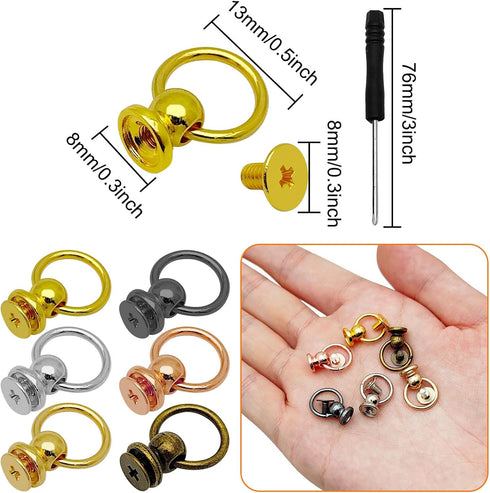 60 Set Screwback Round Head Rivet with Pull Ring Studs,DIY Leather Craft Rivets Studs Leather Rivets Kit Studs with 2pcs Screwdriver for Leather C...