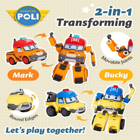 Robocar Poli Transforming Robot, Bucky 4" Transformable Action Toy Figure Vehicles, Mountain Rescue Car Emergency Vehicle Playset, Holiday Birthda...