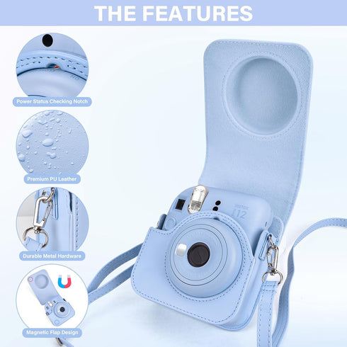Camera Case and Album Compatible with Fujifilm Instax Mini 12 - Polaroid Instax 12 Mini Carry Bag with Strap and Photo Album - Pastel Blue...