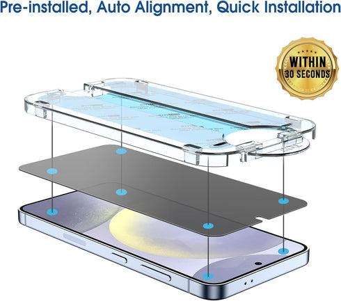 amFilm 2+2 Pack Auto-Alignment for Samsung Galaxy S24+/S24 Plus 6.7" OneTouch Tempered Glass Privacy Screen Protector + Camera Lens Protector, 30 ...