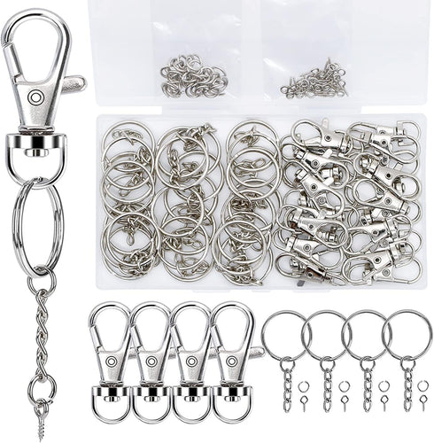 120PCS Swivel Snap Hook with Key Chain Rings Set, 30 PCS Swivel Lobster Clasp,30PCS Key Ring with Chain, 30 pcs Jump Rings and 30pcs Screw Eye Pin...