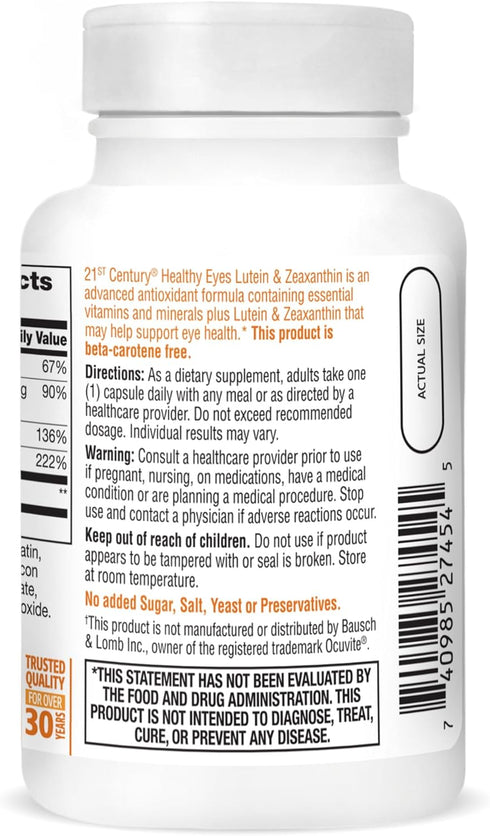 21st Century Healthy Eyes Lutein and Zeaxanthin Capsules, 60 Count (27454)...